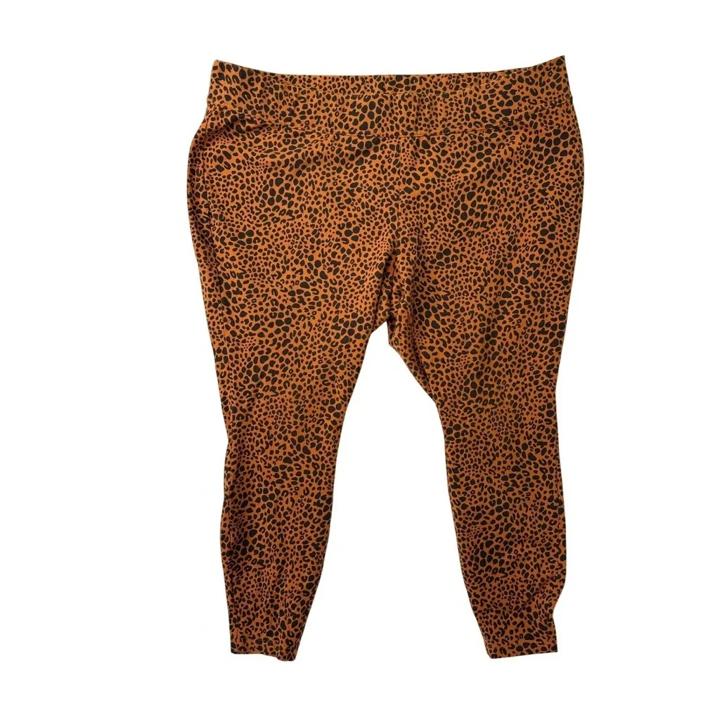 Lands End Womens‎ 3X Leopard Print Leggings Orange Black High Rise Stretch Pants